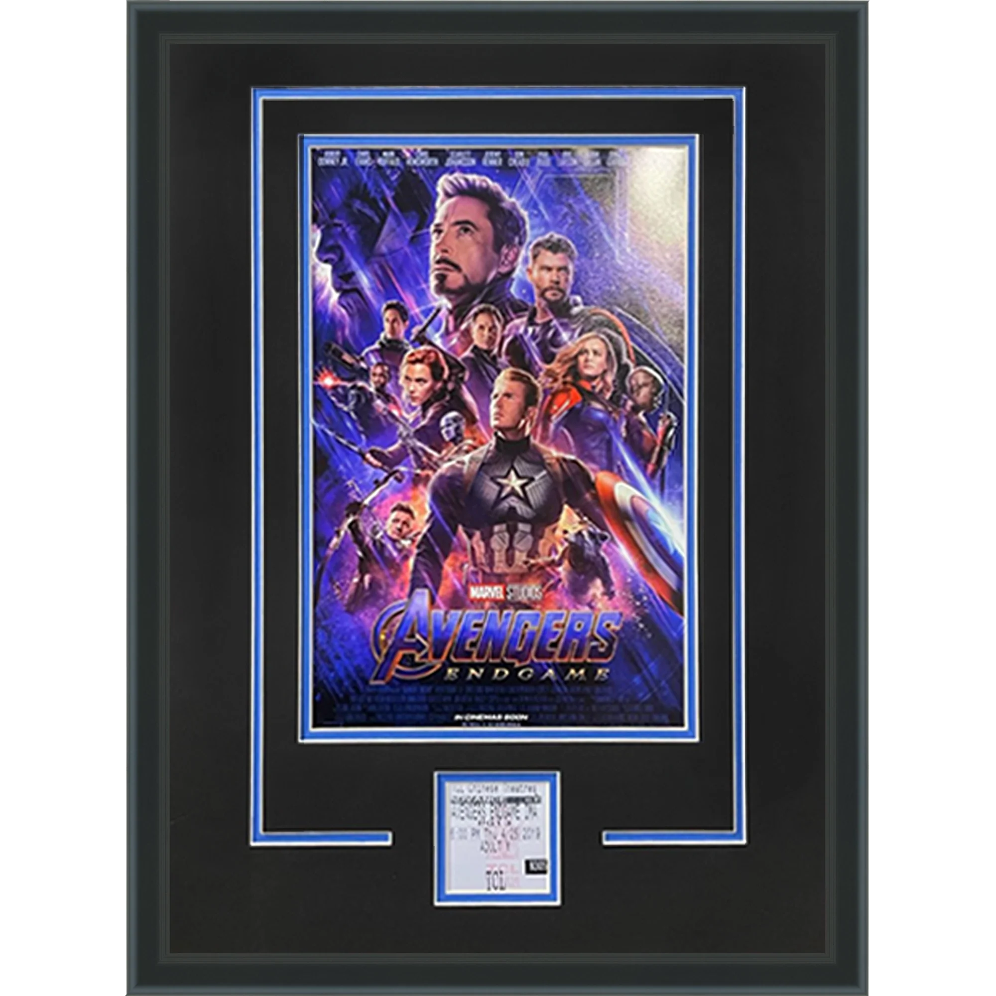 Avengers Endgame 11x14 Movie Poster Deluxe Framed with Replica Debut Movie Ticket