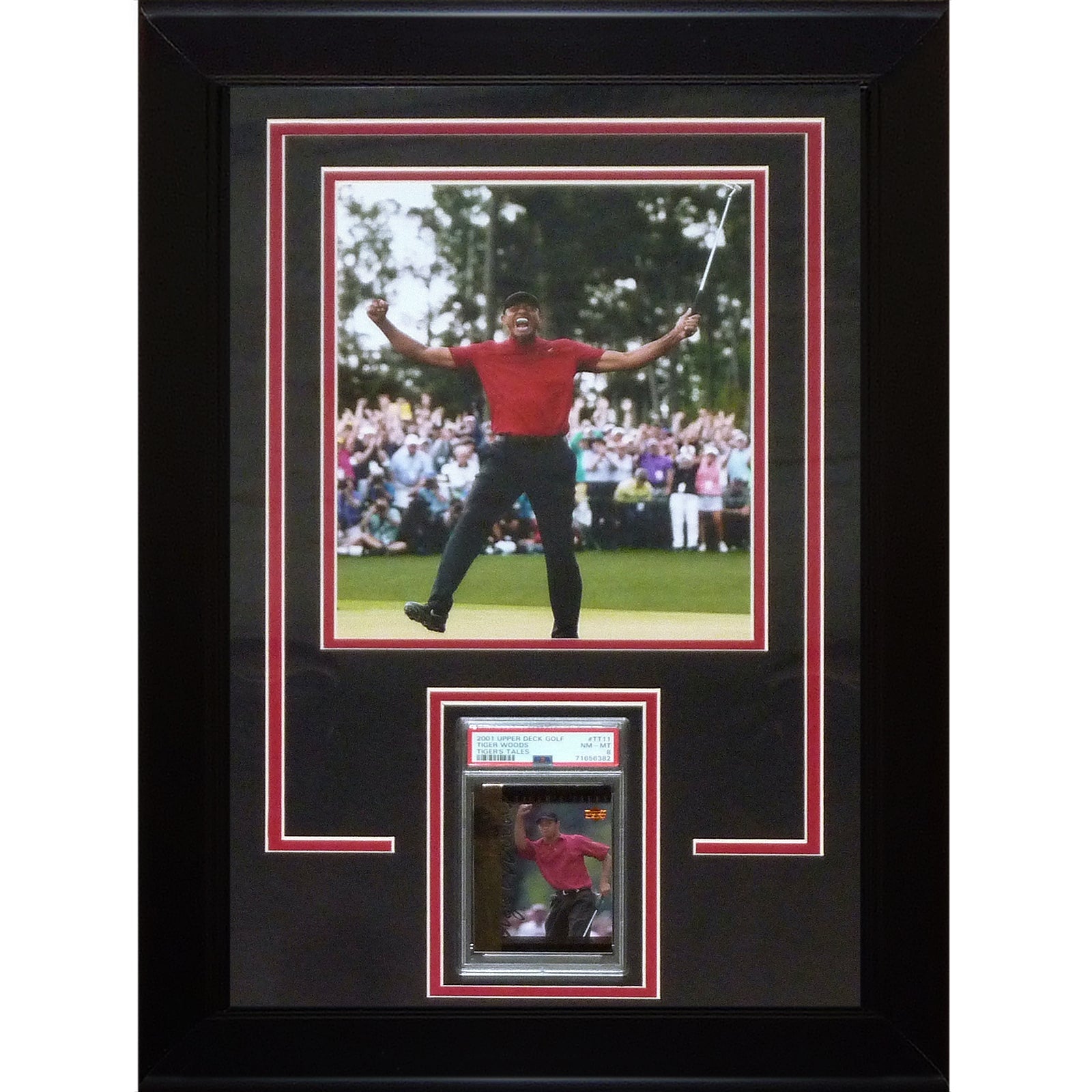 Tiger Woods Graded 2001 Upper Deck Golf Rookie Card Deluxe Framed with Masters Victory 8x10 Photo