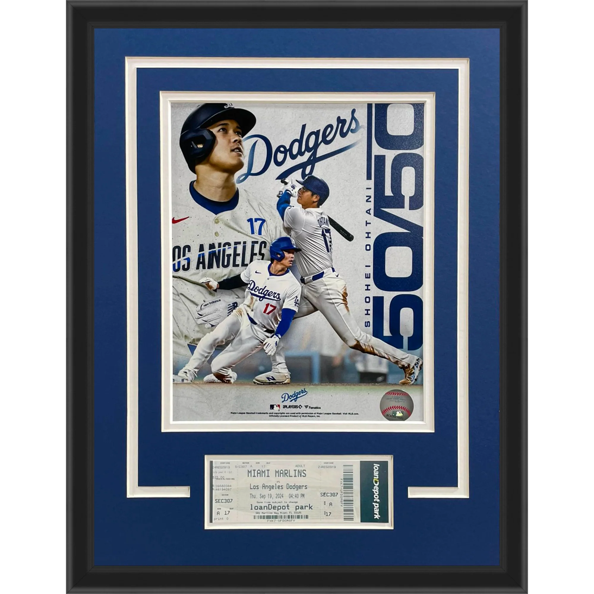 Shohei Ohtani Dodgers 8x10 Photo Framed with Replica 50/50 Game Ticket