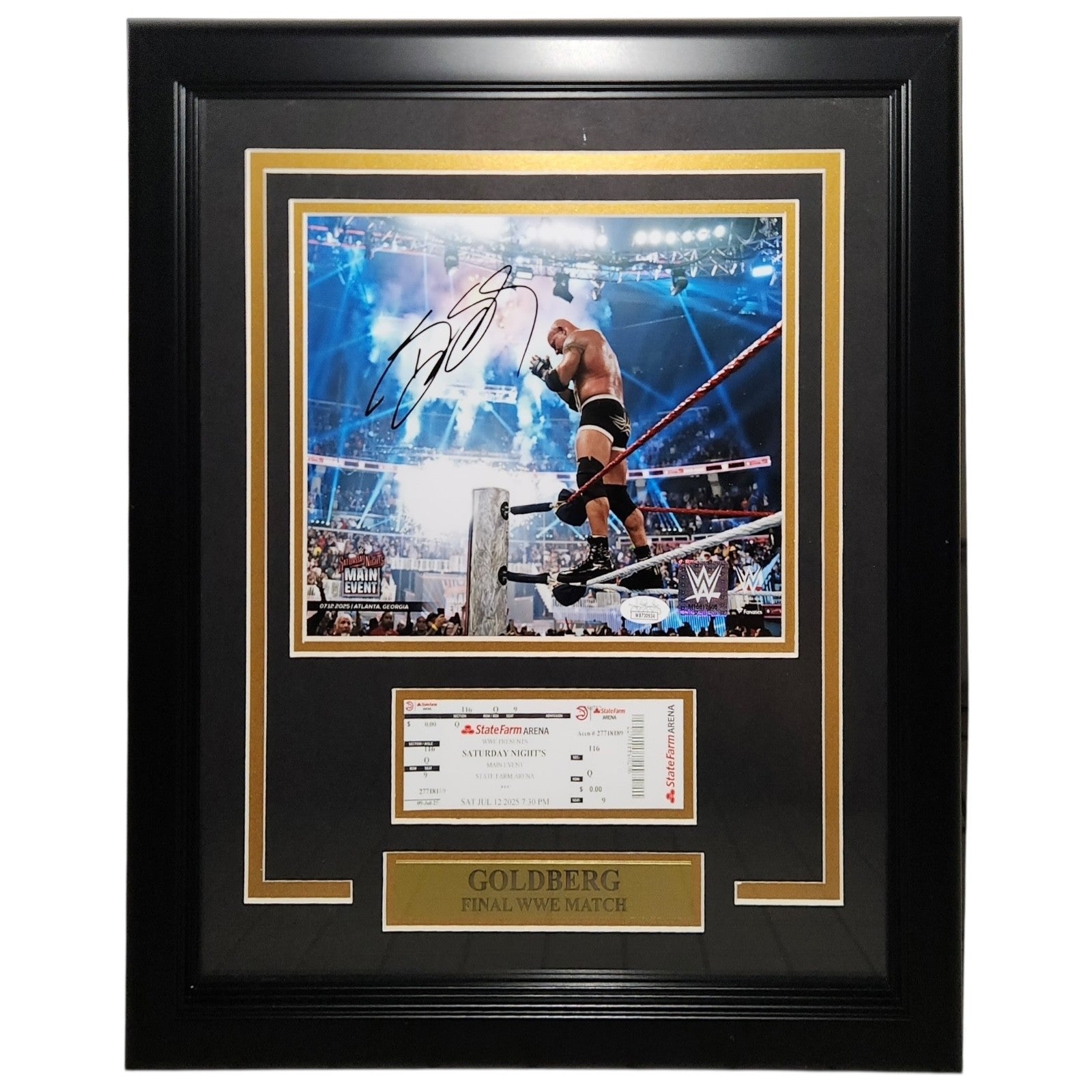 Bill Goldberg Autographed WWE Wrestling (Final Match) Deluxe Framed 8x10 Photo with Replica Ticket - JSA